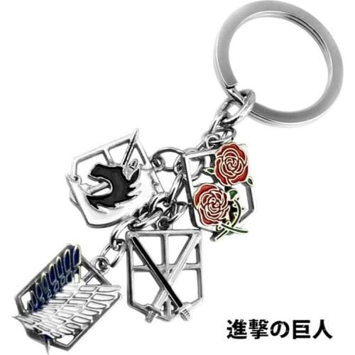 Anime keychain Attack on Titans badge pendant necklace key chain holder cover charms for motorcycle car keys Unisex