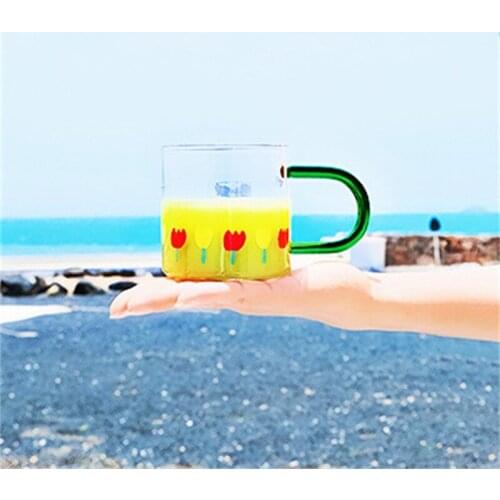 Color Handle Heat Resistant High Boron Glass High Temperature Baked Flower Valentines Day Gift Drink Milk Cup