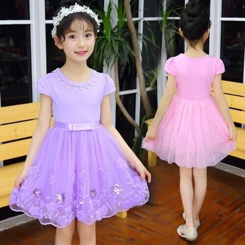 Elegant Girls Princess Dress Kids Wedding Dresses Flower Girls Party Dress Short Sleeve Children Girls Clothing BC690