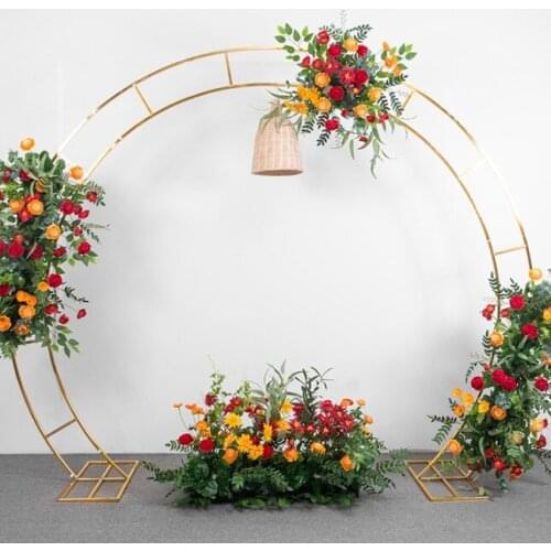 Glossy Iron Arch Wedding Outdoor Metal Circle Shelf Artificial Flowers Balloons Props Stand Party Stage Backdrop Frame Decor