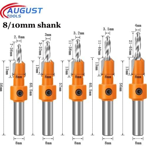 8/10mm Shank HSS Woodworking Drill Bits Countersink Router Bit Set Screw Extractor Remon Demolition Wood Milling Cutter Tools