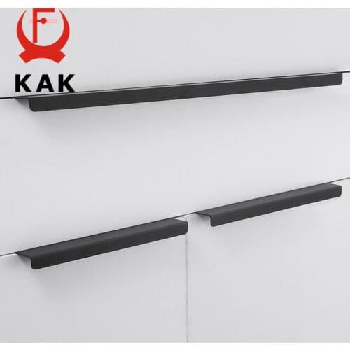 KAK Fashion Black Hidden Cabinet Handles Aluminum Alloy Kitchen Handles Cupboard Pulls Drawer Knobs Furniture Room Door Hardware