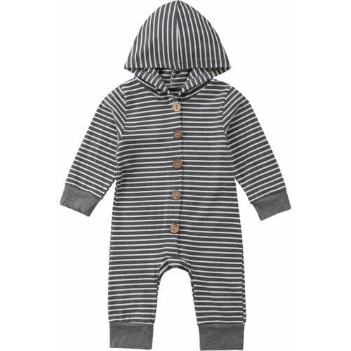 Long sleeve Stripe Buttons Up Hooded Jumpsuit Rompers For Baby Boy