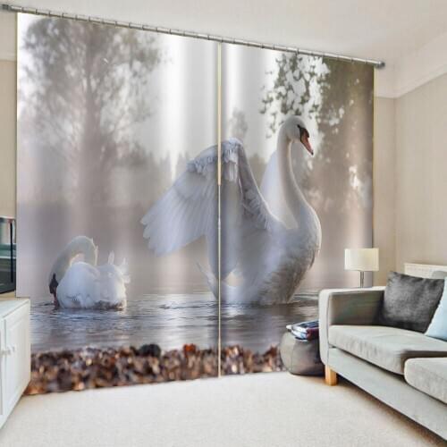Beautiful Photo Fashion Customized 3D Curtains white swan curtains Blackout 3D Curtain stereoscopic lifelike