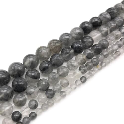 Natural Stone Grey Crystal Quartz Stone Round Loose Beads For Jewelry Making Spacer Beads 4-12mm Diy Bracelet Necklace 15”inch