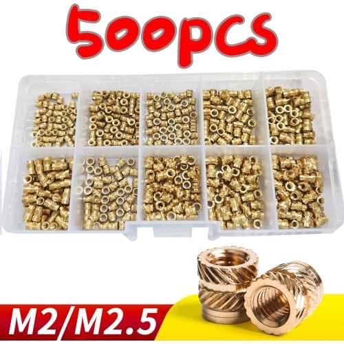 M2 M2.5 500PCS Brass Hot Melt Inset Nuts Assortment Kit Thread Copper Knurled Threaded Insert Embedment Nuts Set