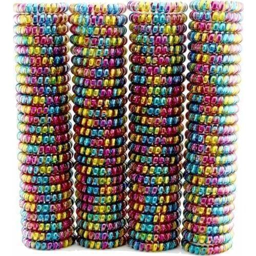 Lots 100 Pcs Women Girls Size 5.5 CM Colorful Hair Bands Elastic Rubber Telephone Wire Ties Plastic Rope Gum Spring