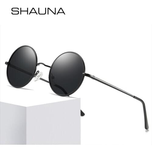 SHAUNA Classic Polarized Round Sunglasses Women Spring Hinge Retro Men Mirror Coating Glasses UV400