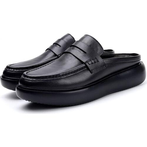 Leisure Style personality Cow leather Men Half slippers with soft soles thick outsole Summer Beach Sandals Wear resistant