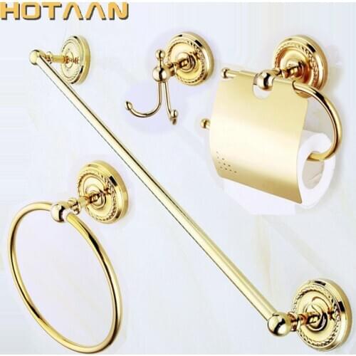 Free shipping,solid brass GOLD Bathroom Accessories Set,Robe hook,Paper Holder,Towel Bar,Soap basket,bathroom sets,YT-12200G-A