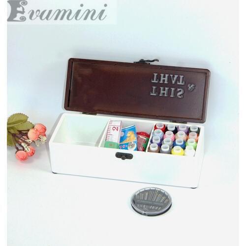 29x9x7cm Wood Sewing Kit With Retro Lock Korean Needlework Set Sewing Tools Needle Tape Scissor Threads Sewing Box Wedding Gifts
