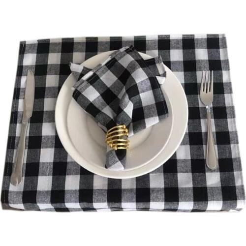 Linen Cotton Table Napkin Set 6 Piece Set Table Soft Placemat Check Pattern Simple Retro Home Soft Tablecloth For Dining Table
