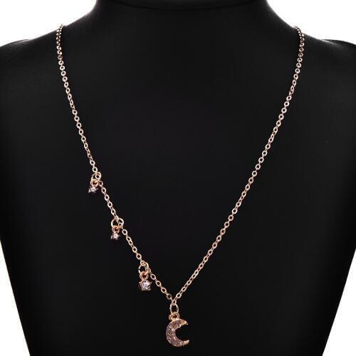 New Fashion Zircon Star Moon Shape Colorful Crystal Pendant For Women Girl Gold Silver Color Necklaces Female Party Jewelry Gift