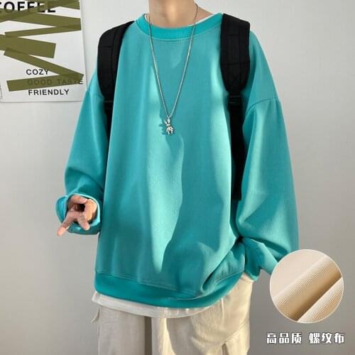 Autumn New Korean Fashion Mens Casual Sweatshirts HoodieSolid Color O-Neck Fashion Harajuku Oversize Sweatshirt