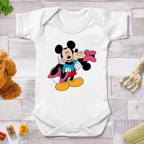 0-24M Baby Clothes Mickey Mouse Minnie Mouse Printed Cute Lovely Newborn Jumpsuits Harajuku Baby Girl Clothes Infant Tee Tops