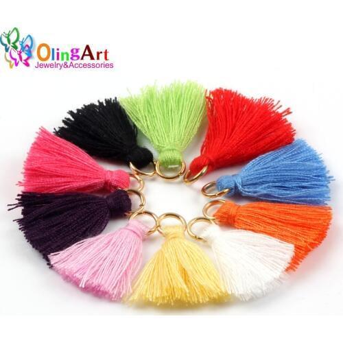 OlingArt 20mm 10pcs Mixed color Cotton Satin Tassel Golden cap Necklace Earring Tassels DIY Jewelry Making Straps handbag 2019