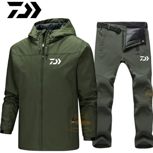 Autumn New Daiwa Fishing Suit Men Spring Fishing Clothing Hooded Sports Hiking Fishing Jacket Man Waterproof Warm Fishing Pants