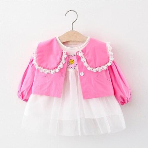 Autumn Baby Girls Long Sleeve Flower Mesh Tutu Dress + Lace Collar Outerwear Coat Kids 2Pcs Dresses Infant Clothes vestidos