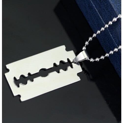 Dongsheng Fashion Silver Color Stainless Steel Razor Blades Pendant Necklaces Men Jewelry Steel Male Shaver Shape Necklace 1PC