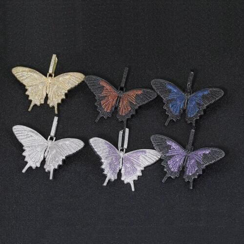 Hip Hop Micro Pave AAA Cubic Zirconia Iced Out Bling Big Butterfly Pendants Necklace for Men Women Fashion Jewelry Drop Shipping