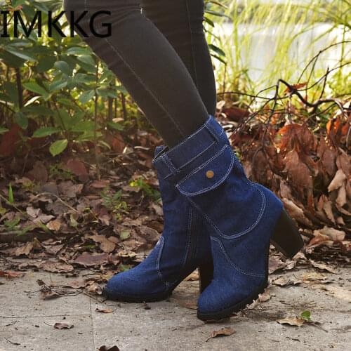 Sexy Jean Boots Womens AnkleTube Short Boot Winter high Heel Denim Boot 2020 Lady Stylish Jeans Boots Zipper boots Cowboy