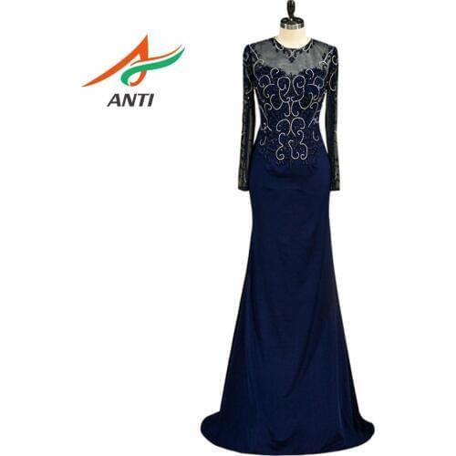 ANTI Dark Blue 2019 Mother Of The Bride Dresses With Long Sleeves Vestido De Madrinha Mother Bride Gowns Forma Long Party Gowns