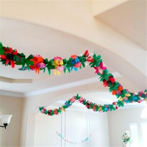 Party Decor Summer Beach Banner Garland 3M Luau Hawaiian Tropical Paper Flower