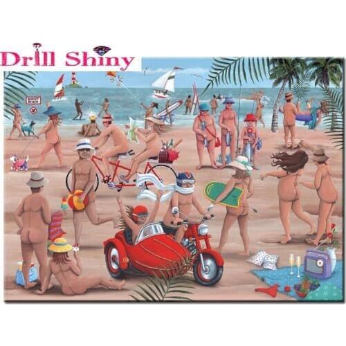 Seaside naked men and women landscape pattern home decoration inlaid beads cross stitch full diamond embroidery 5D DIY diamond