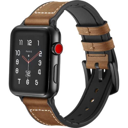 BEAFIRY Genuine Leather+Silicone Rubber for Apple Watch Band 42mm 38mm Watch Straps for iwatch 3/2/1 for Men Women Watchbands