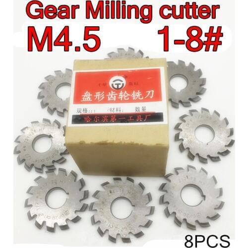 M4.5 Modulus PA20 degrees NO.1-NO.8 8pcs/set HSS Gear Milling cutter Gear cutting tools Free shipping