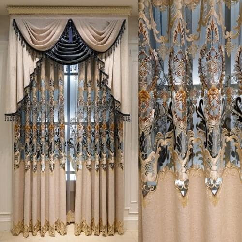 Dark blue European top luxury flannel blackout Curtains for Living Room decoration with high quality Voile Curtain for Bedroom