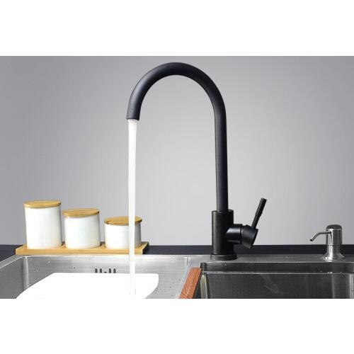 360 Degree Swivel Modern Hot& Cold Mixer Stainless Steel Single Handle Black Kitchen Sink Faucet--MD3324