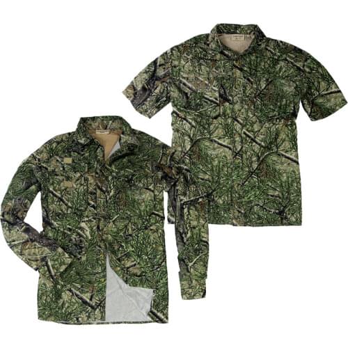 Plus Loose Green Pine Needles Bionic Camouflage Shirt Long Short Sleeves Jungle Hunting T-shirt Fishing Birding Clothes
