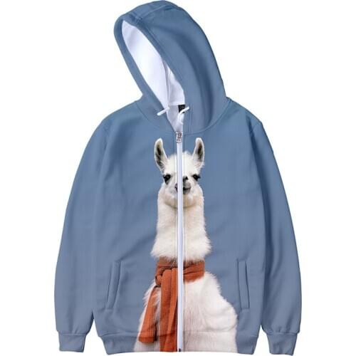 Animal Funny Cartoon Alpaca Print Fashion Sport 3d Hoody Men Women Zipper Hoodies Jackets Tops Long Sleeve 3D Hooded Sweatshirts