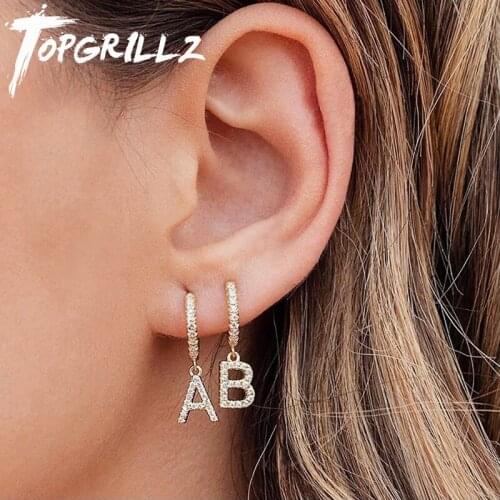 TOPGRILLZ 2021 New 26 Letters Hoop Earrings Gold Silver Color Fashion Girls Jewelry Accessories Hip Hop Jewelry