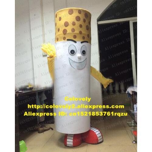 Visual White Cigarette Cigaretes Cigar Coffin Nail Pimp Stick Mascot Costume Cartoon Character Mascotte Yellow Head Arms ZZ1406