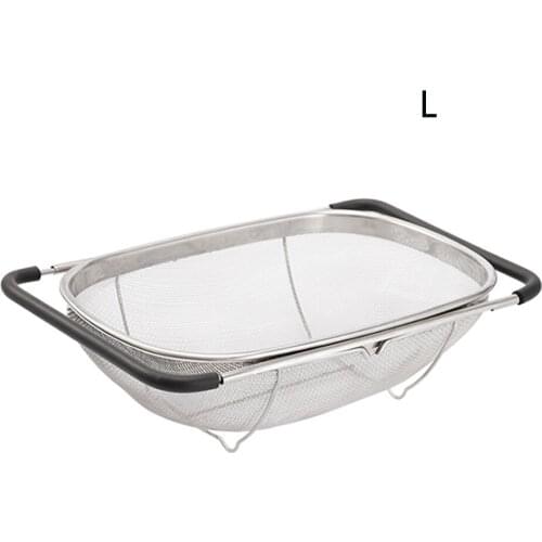 Sink Durable With Handles Fruits Retractable Restaurant Water Drain Stainless Steel Vegetables Household Colander Large Capacity