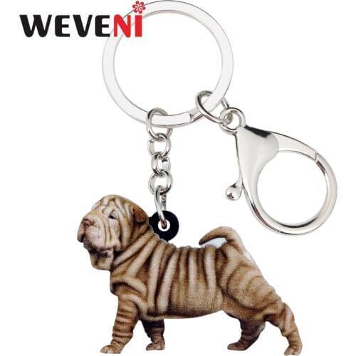 WEVENI Original Acrylic Standing Shar Pei Dog Key Chains Keychain Rings Animal Jewelry For Women Girls Holder Charms Gift 2018
