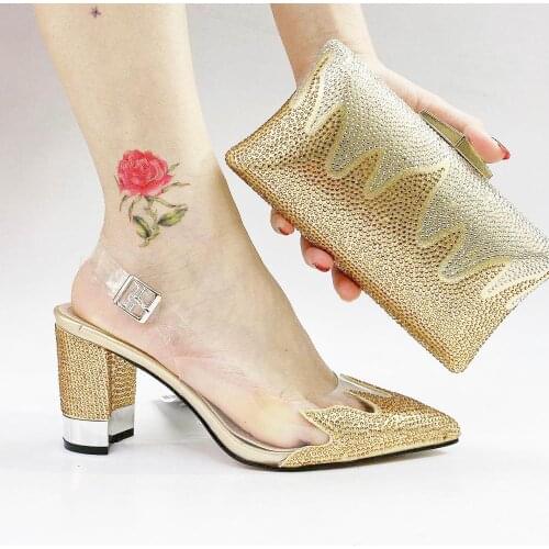 073-9 Glitter Shiny Fashion African Party High Heels and Handbag Set to Match Women Pumps Female High Heeled Shoes and Bag Set