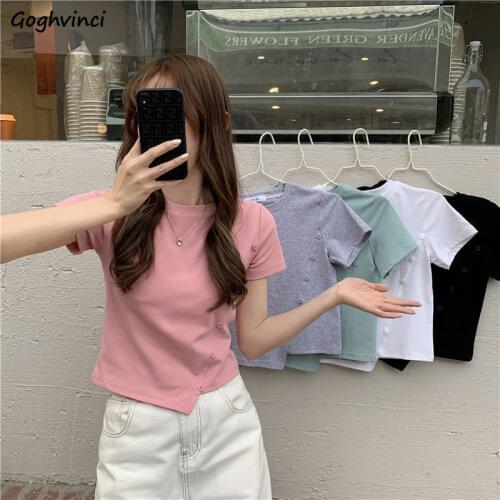 T-Shirts Women Solid Irregular 5 Colors Slim Summer Hot Fashion Leisure Sexy Sweet Girls Ulzzang Clothing Simple Chic Streetwear