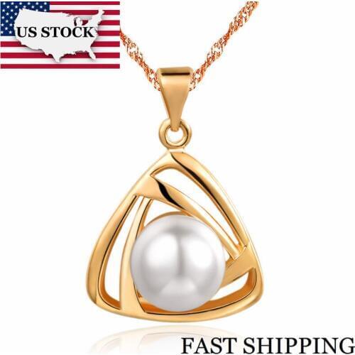 US STOCK 15% Off Simulated Pearl Necklace Jewelry Triangle Pendants Fashion Gold Color Necklaces for Women Wedding Uloveido N826