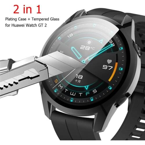 2 in 1 Tempered Glass Screen Protector + PC Protective Case Cover for Huawei Watch GT 2 46mm 42mm Shell Smart Watch Accessories