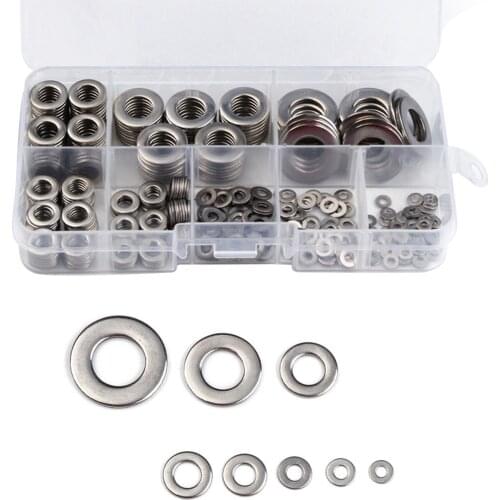 360pcs Metal Flat Washer Assorted Stainless Steel Flat Washer Set M2-M10 Used To Reduce Friction Prevent Leakage Silver