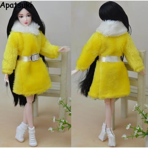 Doll Accessories Winter Wear Yellow Fur Clothes Coat Dress For Barbie Doll Fur Doll Clothing For 1/6 BJD Doll Kids Toy