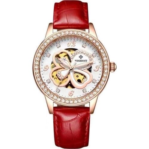 WISHDOIT Ladies Wrist Watch Diamond Dial Waterproof Luminous Four-Leaf Clover Quartz Mechanical Elegant Clock Girl Reloj Mujer