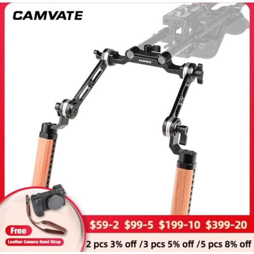 CAMVATE 2PCS Wooden Handgrip With 15mm Rod Clamp &Connection Arm & ARRI Rosette M6 Mount For DSLR Camera Shoulder Support System