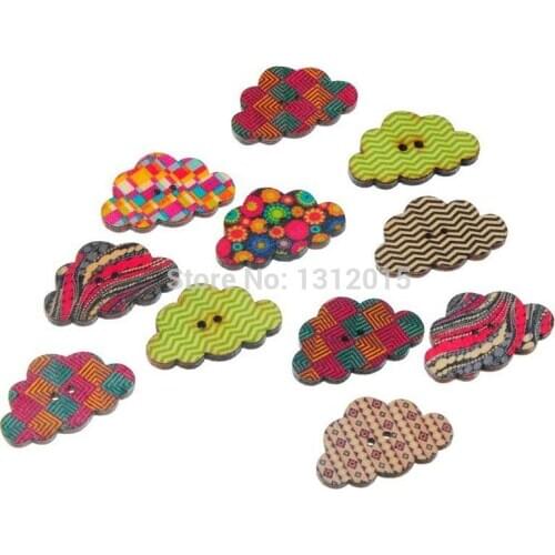 Wooden Sewing Button Scrapbooking Cartoon Cloud for baby craft Two Holes 30x19mm 100PCs PD00201-11