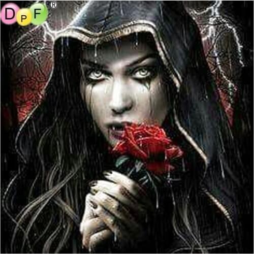 DPF 5D diamond painting cross stitch black woman rose diamond painting round diamond painting embroidery mosaic decoration gift