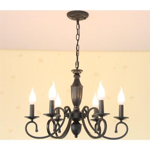European black candle chandeliers lights living room bedroom clothing store study lamp American iron hanging light deco fixtures