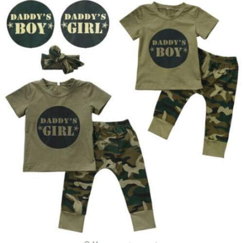 Camouflage Baby DADDYS Boys Girls Clothes Newborn T-shirt Tops Pants Outfits Set Clothes Casual